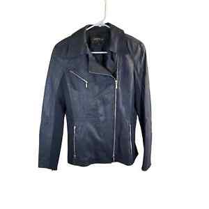 Lafayette 148 New York Elwood Navy Lambskin Leather Moto Jacket Women's Size 2