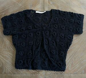 Vintage Kroshetta Navy Crop Crochet Lace Cardigan Medium