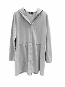Fenini Hooded Dress Sz Large Cotton Terry Gray Lagenlook Pocket Tunic Jacket USA