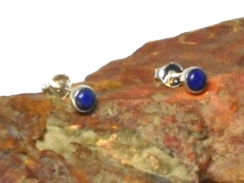 Round Blue Lapis LazuliSterling Silver 925 Gemstone Stud Earrings - 4 mm