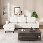 Sectional Reversible Sofa Modern Linen Fabric L-Shaped Couch with Storage Beige