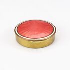 Antique Pink & White Guilloche Enamel - Brass Rouge Or Pill Box