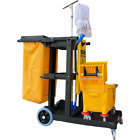 Commercial Janitorial Cart Housekeeping Tool Yellow Grey Heavy Duty Polyethylene