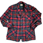 Vtg 70s Pendleton Blazer Chore Jacket Coat Red Tartan Plaid Wool USA MADE MEDIUM