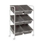 3 Tier 6-Bin Rolling Multipurpose Storage or Craft Cart Easy Movement Grey/White