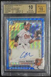 New Listing2021 Connor Norby Bowman Chrome Blue Wave Refractor Auto 70/150 BGS 10 PRISTINE