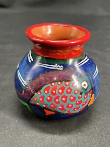 Handmade Talavera Pottery Mexican Folk Art Hand Painted Bud Vase Colorful Birds