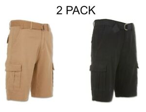 2 PACK: Men’s Cargo Shorts Casual Cotton Twill Multi Pockets Lightweight Belted