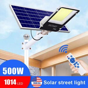500W Bright Solar Street Light Dusk to Dawn Road Lamp+Pole+Remote+Solar Panel