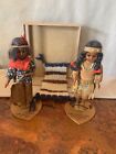 Set Of 2 Vintage Native American Cherokee Dolls With Stands And Blanket (B)