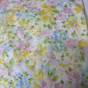 vintage springs flat sheet Queen blue yellow flowers cotton blend no iron usa