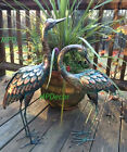 Copper Patina Crane Pair Metal Garden Decor Statues Bird Yard Sculptures Heron