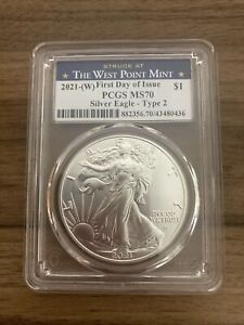 2021 (W) American Silver Eagle PCGS MS70 1 Oz .999 First Day Of Issue