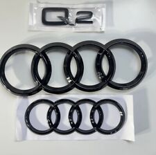 Full Set Of Audi Q2 Gloss Black Badges ( 2 Audi Ring 1 Q2 ) Front & Rear Emblem