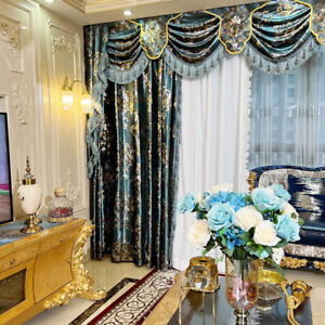 Custom Bronzing high-end blue thick velvet cloth curtain tulle drape C1039