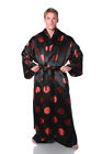Japanese Man Kimono Costume 3Pc Blk/Red Satin Robe Sash & Belt XL