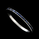 Platinum 0.40CT French Cut Baguette Blue Sapphires Eternity Wedding Band 1.3mm