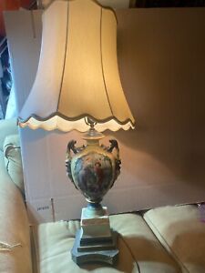 Table Lamp With Ceramic Double Handle Urn Base With Painted Design