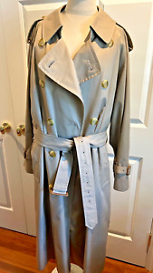 VINTAGE BURBERRY MENS LONG TRENCH COAT WITH ZIP OUT LINER DOUBLE BREASTED 38R