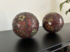 2 Decorative Glass Mosaic Centerpieces Orbs Balls Red, Orange and Gold 4 inches