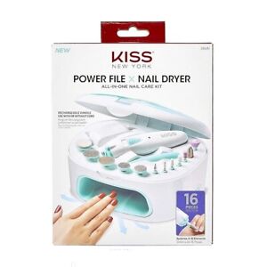 New ListingKiss Power File X Nail Dryer All in One Nail Care Kit Rechargeable Handle 16 Pc