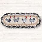 Roosters Braided Oval Table Runner - Farmhouse 100% Natural Jute Hand Stenciled