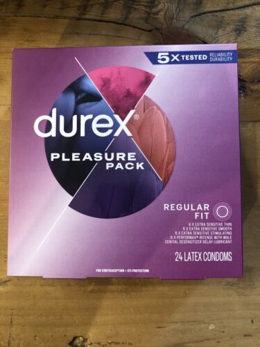 Durex Pleasure Pack Sampler Lubricated Condoms - 24 Pack Exp 8/2025 Regular Fit