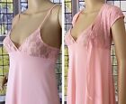 Vintage JCPenney 70s Pink Long Nylon Nightgown Robe Peignoir Set Size SMALL