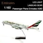 1/160 Simulation Emirates Airlines A380 Passenger Aircraft Plane w/ LED Lights