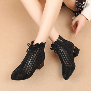 Mesh Ankle Boots For Women Black Heel Boot Women's Shoes Summer Casual Footwear