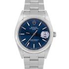 MINT Rolex Oyster Perpetual Date Blue 34mm Stainless Steel NO-HOLES Watch 15200