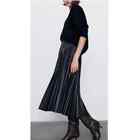 ZARA Faux Leather Pleated Midi Twirl Skirt Black S