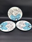 Set of 3 Laurie Gates Ware Turquoise White Butterflies Dinner Plates 10.5