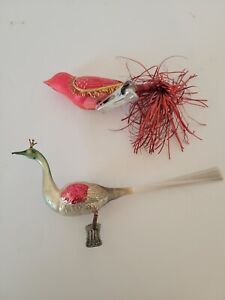 Lot Of 2 Vintage Clip On Birds Christmas Ornaments