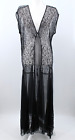 Vtg Women's 30s Black Sheer Chiffon & Lace Drop Waist Dress Sz M/L 1930s