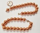 2 VINTAGE COPPER COATED ACRYLIC 10mm. BEADED BRASS CHAIN 7.50