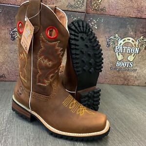 MEN'S BROWN BOOTS WESTERN COWBOY SQUARE TOE CRAZY LEATHER TRACTOR SOLE