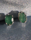 6MM x 4MM OVAL NATURAL EMERALD STUD EARRINGS IN STERLING SILVER app. 1.00 ct.