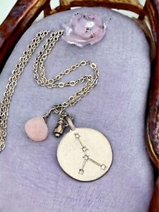 ￼ Vintage Necklace rose quartz zodiac cancer constellation symbol￼￼ Necklace 18”