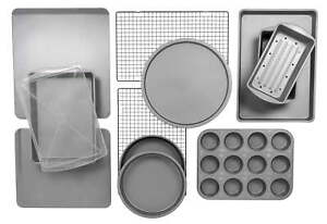 12-Piece Nonstick Steel Bakeware Set, Cookie Pan Set, Gray
