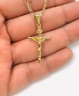 Rustic Cross Necklace 14K Gold F Crucifix Pendant Figaro Link Chain 20