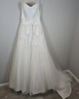 David's Bridal Strapless Tulle Flower Applique Wedding Dress, Veil, Sz 6 NEW NWT
