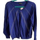 NWT Top Knits Womens Blue Embellished Lightweight Cardigan Sweater XL