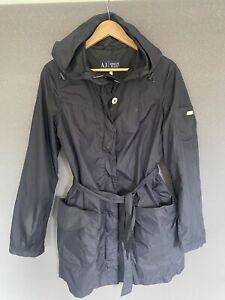 Armani Jeans, Black Belted Anorak Hooded Mac Coat size 12