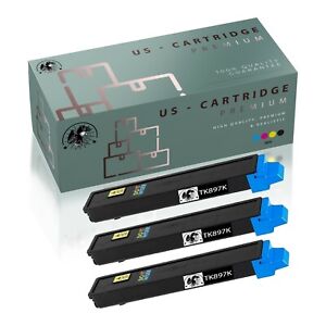 3PK TK-897C Cyan Toner Cartridge Compat KyoceraMita FS-C8525MFP TASKalfa 205c