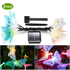 New Listing2x Solar Butterfly 12 LED Fairy String Light Outdoor Christmas Garden Decor Lamp