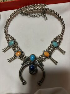 Carolyn Pollack Squash Blossom Naja Necklace Turquoise Lapis Spiny Oyster 503