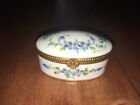 Limoges Hand Painted Forget Me Not Flower Porcelain Ring Trinket Box Made France