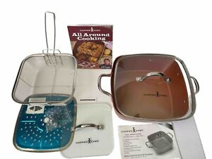 Copper Chef Pan Set 6.7qt. Casserole Pan Glass Lid Panini Press Basket Steamer