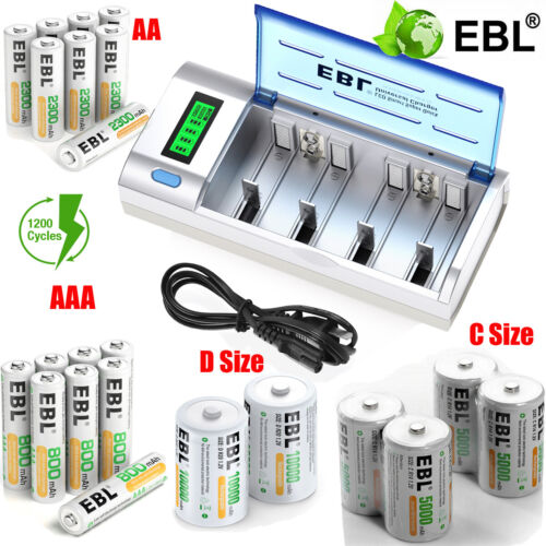 Lot AA AAA C D Cell NI-MH Rechargeable Batteries 1.2V 5000/10000mAh or Charger